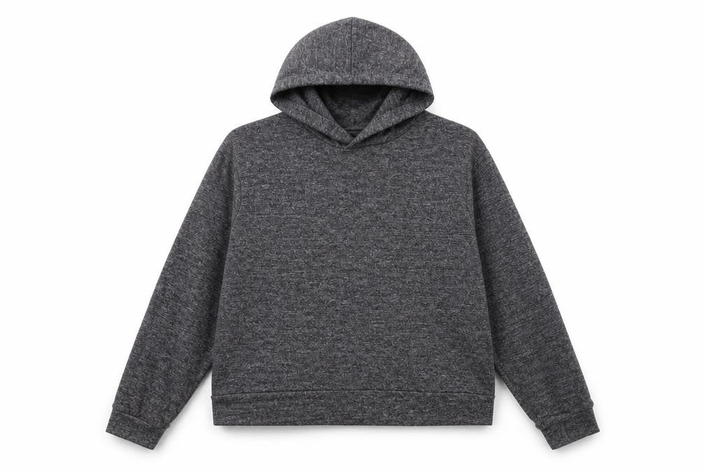 Front view of H&M women’s grey viscose pullover hoodie, size M, pullover