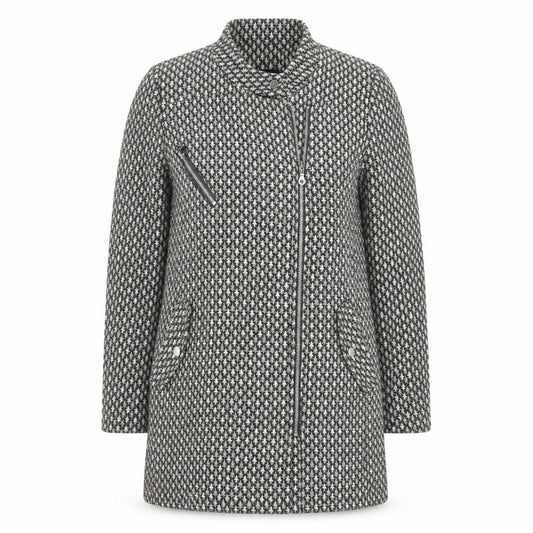 Front view of Next women’s grey geometric jacket, size UK 8, zip