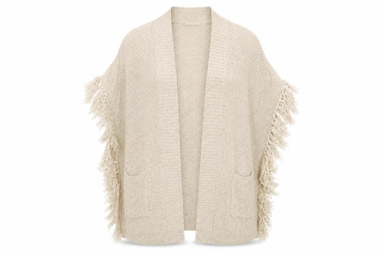 Front view of George women’s beige v-neck acrylic cardigan jumper, size L