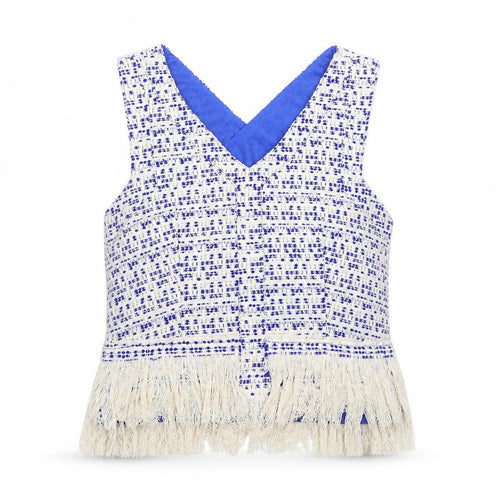 Drole de Copine Womens Blue Geometric Polyester Cropped Tank Size S V-Neck
