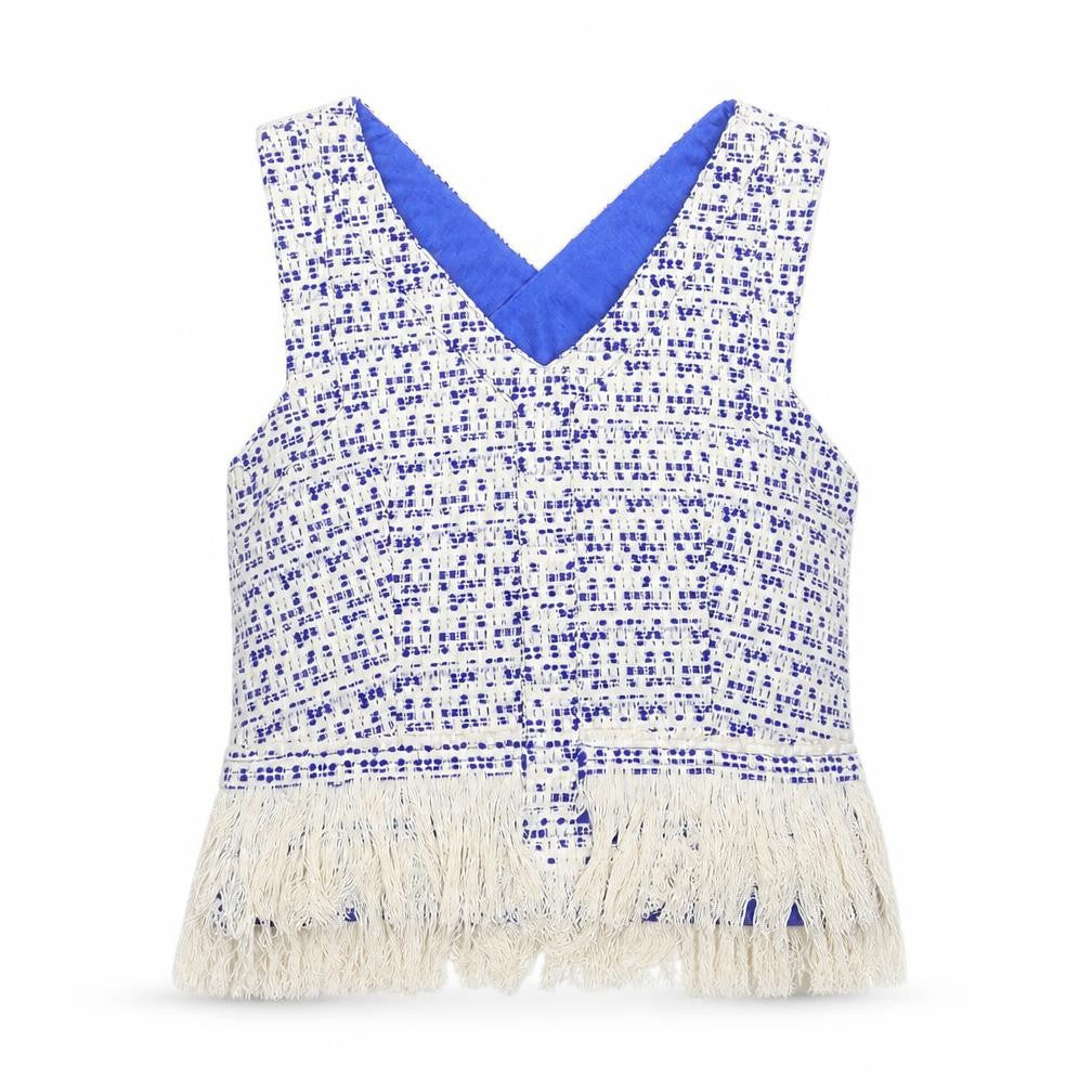 Drole de Copine Womens Blue Geometric Polyester Cropped Tank Size S V-Neck