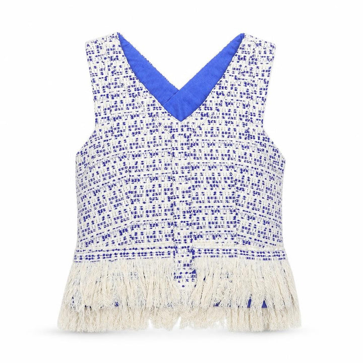 Drole de Copine Womens Blue Geometric Polyester Cropped Tank Size S V-Neck