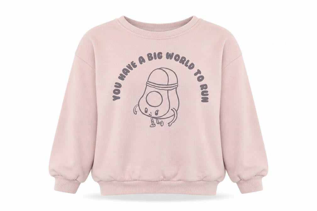 Front view of Zara women’s pink polyester pullover sweatshirt, size UK 4, pullover - you have a big world to run