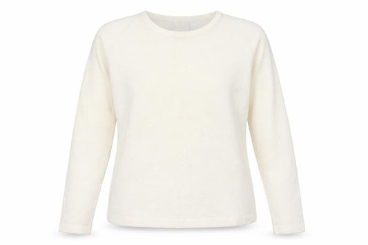Front view of Isabelle women’s ivory round neck acrylic jumper, size UK 12