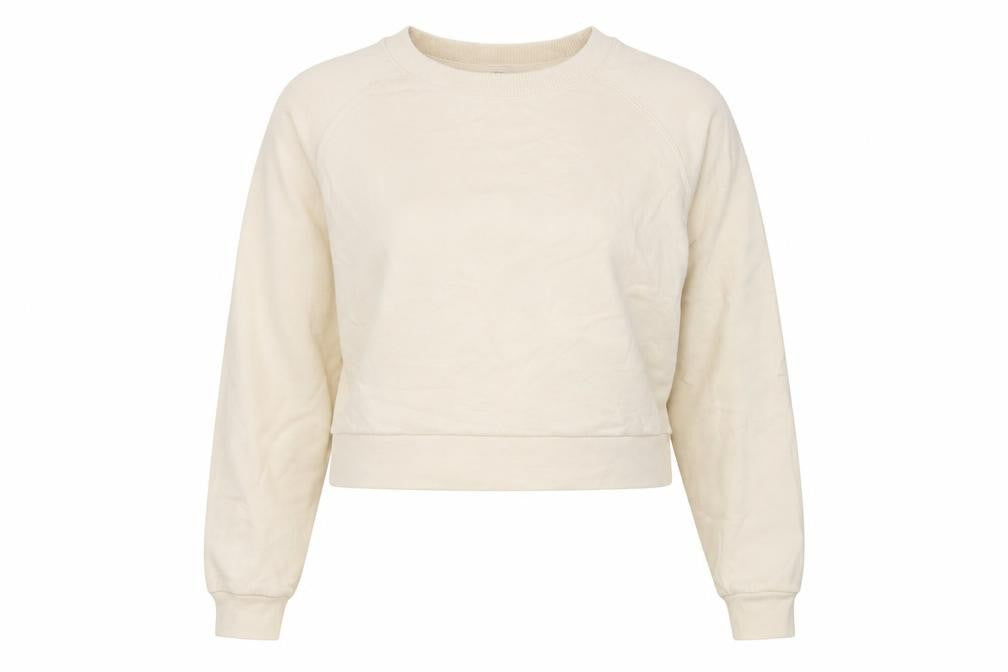 Front view of Miss Selfridge women’s ivory cotton pullover sweatshirt, size S, pullover - cropped