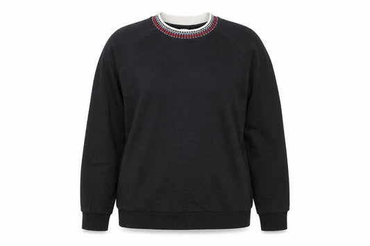 Front view of ASOS women’s black cotton pullover sweatshirt, size M, pullover