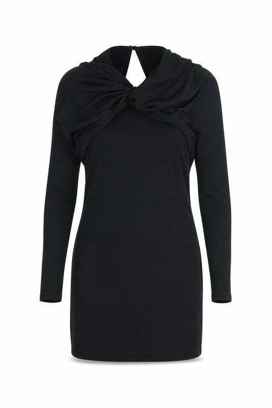 Front view of Zara women’s black polyester mini, size S, round neck pullover