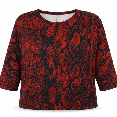 Simon Jeffrey Womens Red Animal Print Polyester Basic T-Shirt Size 12 Round Neck - Snake Skin Print