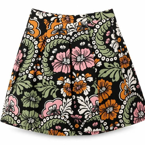 H&M Womens Black Floral Polyester A-Line Skirt Size 6 Zip