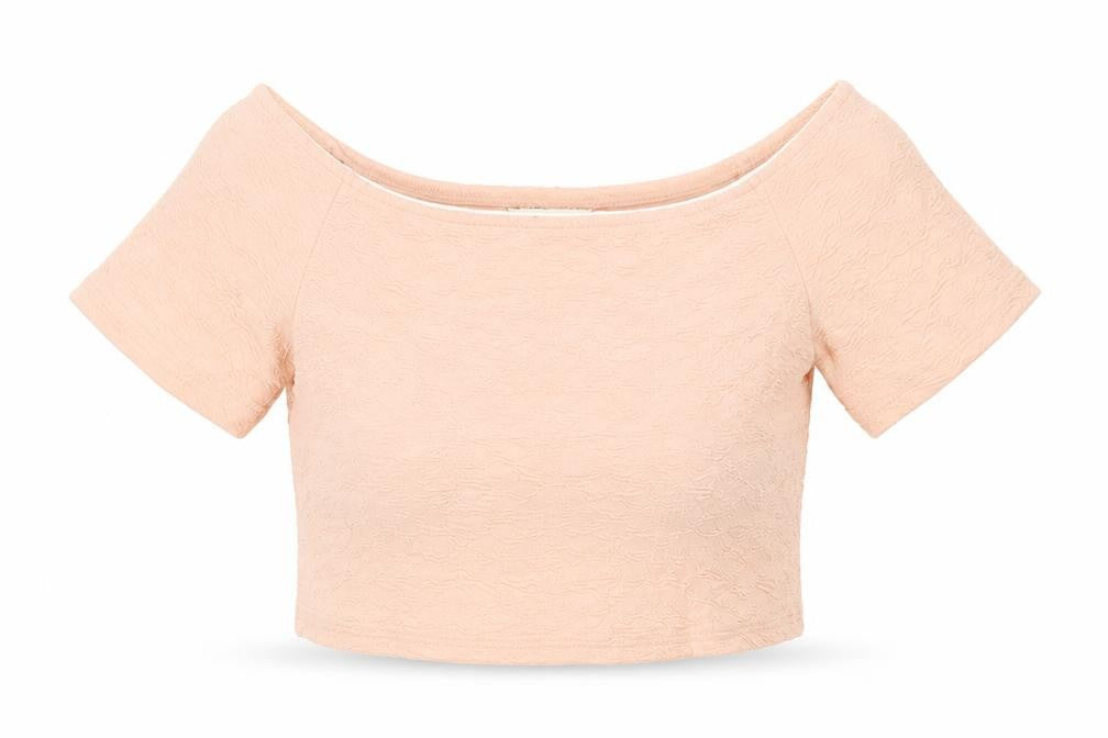 Miss Selfridge Womens Pink Geometric Cotton Cropped T-Shirt Size 10 Off the Shoulder