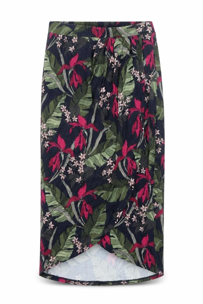 Front view of Oasis women’s multicoloured geometric polyester wrap skirt, size XS
