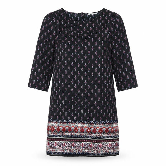 Front view of New Look women’s multicoloured geometric polyester sheath, size UK 10, round neck button