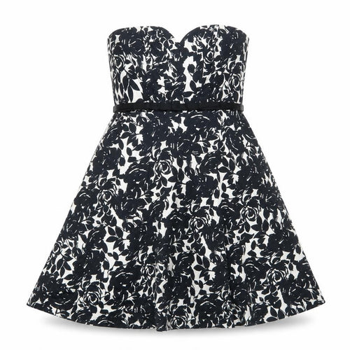 New Look Womens Black Floral Cotton Fit & Flare Size 12 Sweetheart Zip