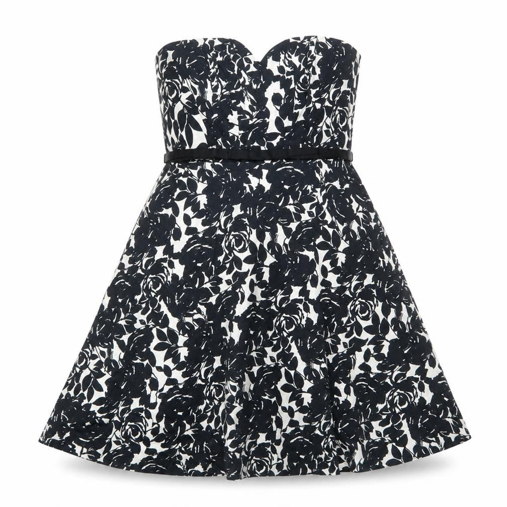 New Look Womens Black Floral Cotton Fit & Flare Size 12 Sweetheart Zip