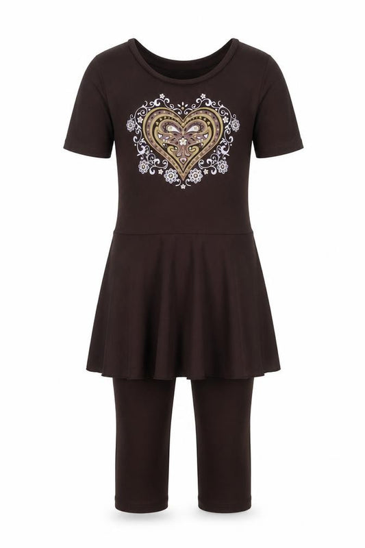 HAT Girls Brown Polyester Unitard One-Piece Size L Pullover - Heart