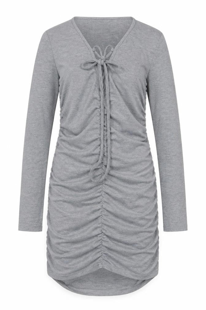 Front view of SHEIN women’s grey polyester bodycon, size L, v-neck pullover