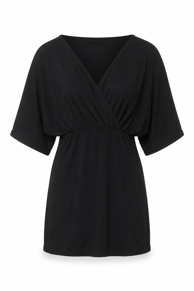 Front view of Boohoo women’s black polyester a-line, size UK 8, v-neck pullover
