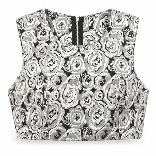 Boohoo Womens Gold Floral Polyester Cropped Blouse Size 10 Scoop Neck