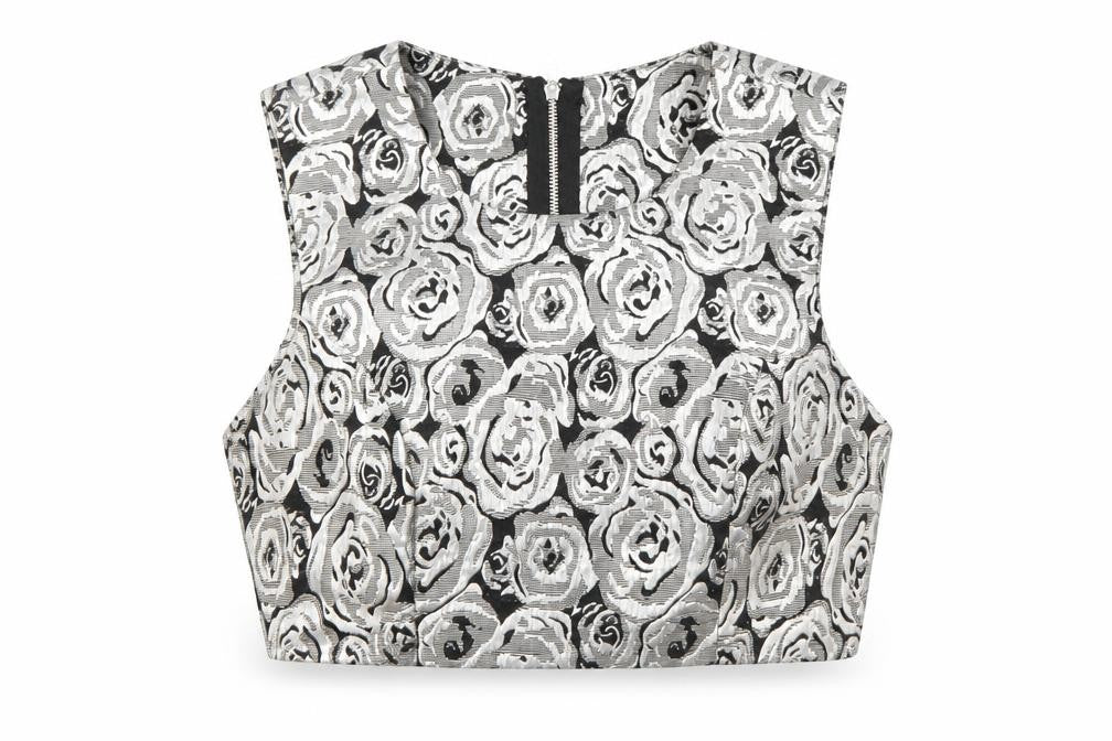 Boohoo Womens Gold Floral Polyester Cropped Blouse Size 10 Scoop Neck