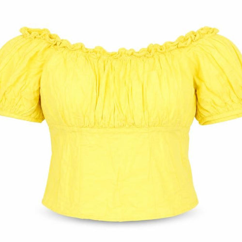 New Look Womens Yellow Linen Cropped Blouse Size 8 Off the Shoulder