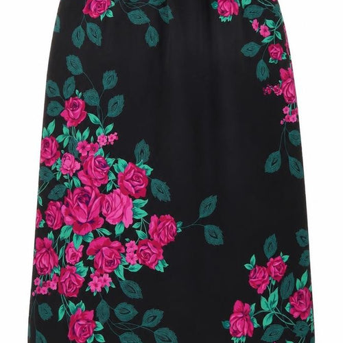 Fashion extra Womens Black Floral Polyester A-Line Skirt Size 14 Drawstring