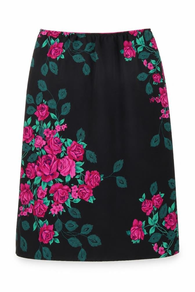 Fashion extra Womens Black Floral Polyester A-Line Skirt Size 14 Drawstring