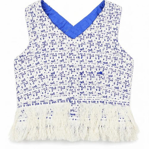 Drole de Copine Womens Blue Cotton Cropped Blouse Size M V-Neck