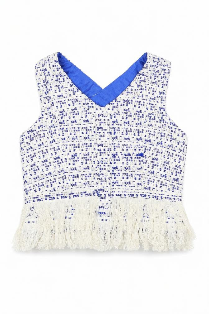 Drole de Copine Womens Blue Cotton Cropped Blouse Size M V-Neck