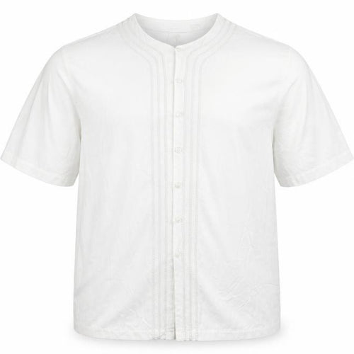 Russ Mens White Cotton Button-Up Size L Round Neck Button