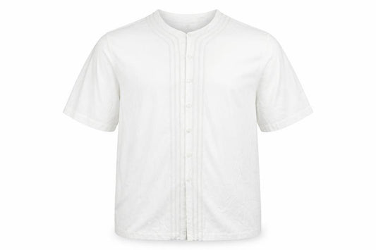 Russ Mens White Cotton Button-Up Size L Round Neck Button