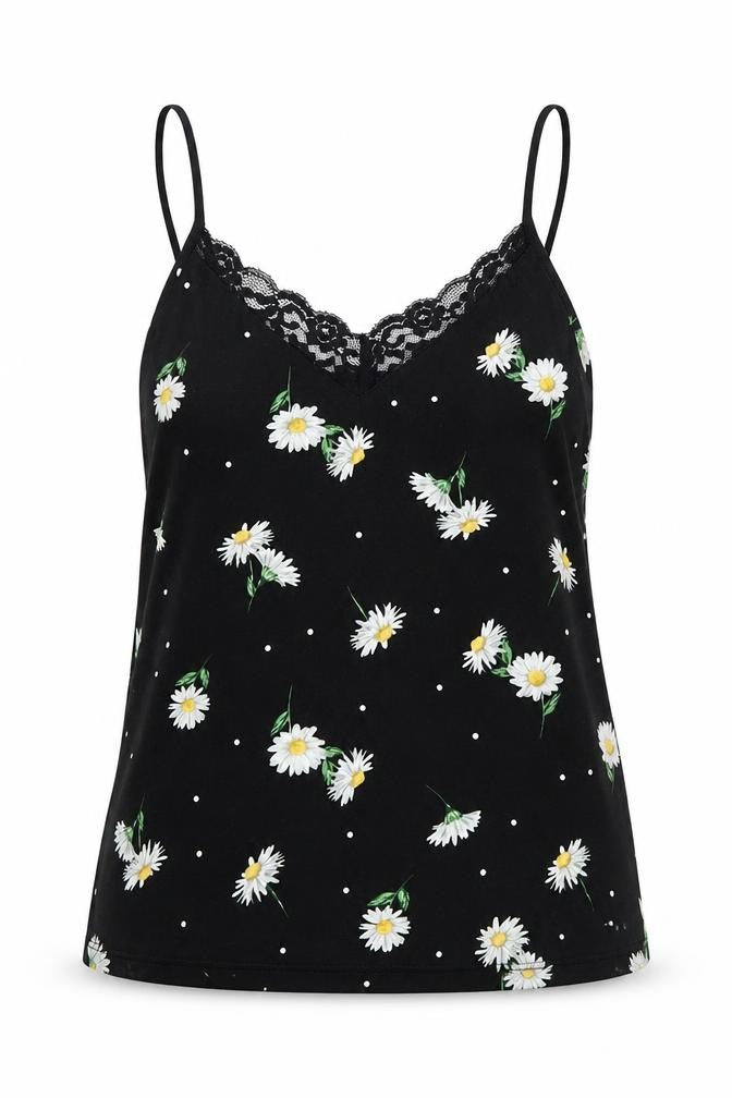 Primark Womens Black Floral Polyester Camisole Tank Size S V-Neck