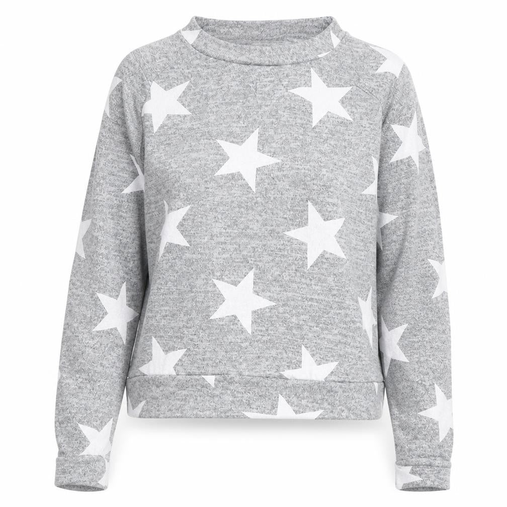 Front view of Boohoo women’s grey round neck geometric polyester jumper, size M