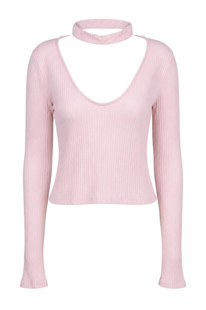 Topshop Womens Pink V-Neck Viscose Pullover Jumper Size 10 - Choker style neck