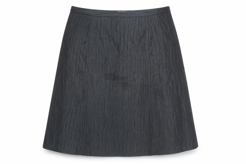 Front view of Klass women’s grey polyester flare skirt, size UK 20, zip