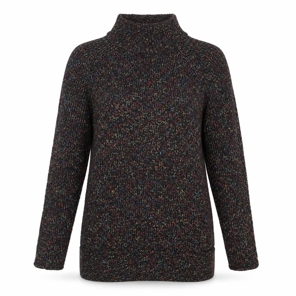 Front view of FB Sister women’s multicoloured roll neck polyacrylate fibre jumper, size UK 8