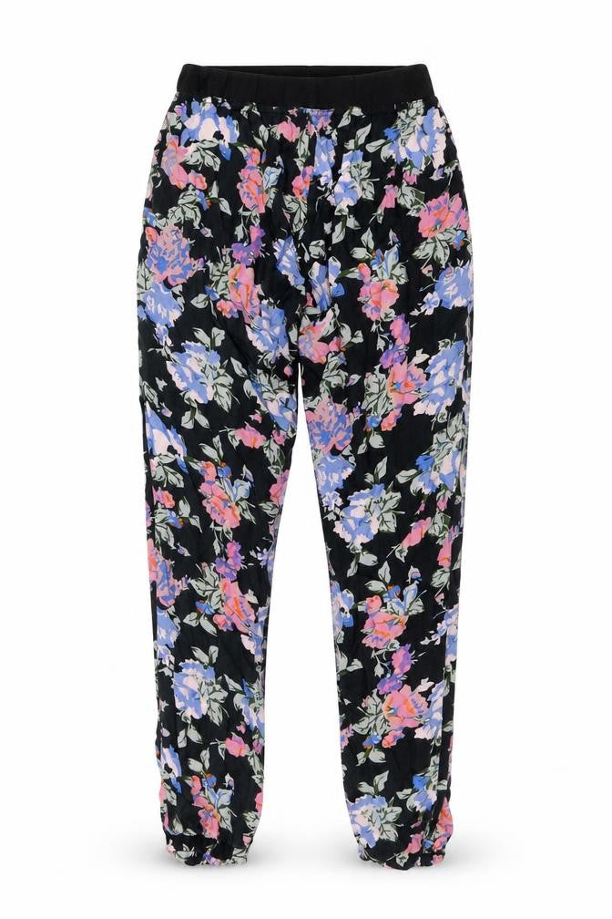 Front view of Select women’s multicoloured floral polyester harem trousers, size UK 8, 28-inch leg regular