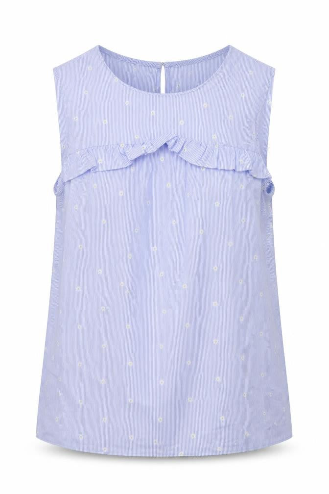 Front view of F&F women’s blue striped cotton basic tank, size UK 6, round neck - daisy