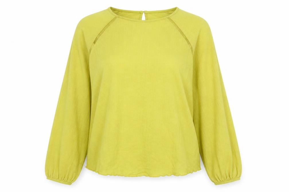 Front view of Marks & Spencer women’s yellow polyester basic blouse, size UK 14, round neck - keyhole