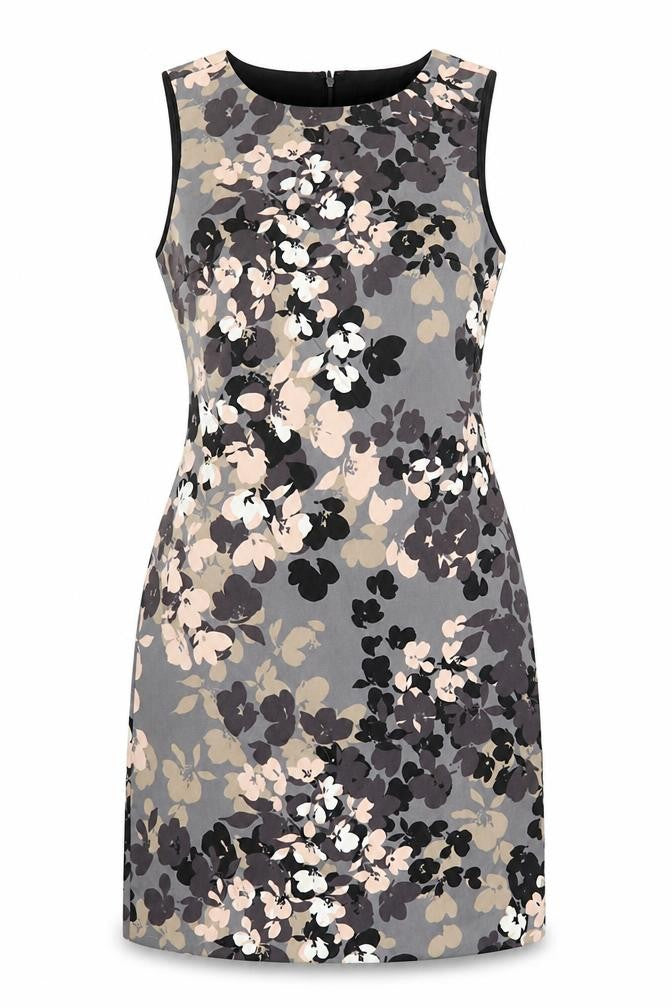 Belle Vere Womens Grey Floral Polyester A-Line Size M Boat Neck Zip