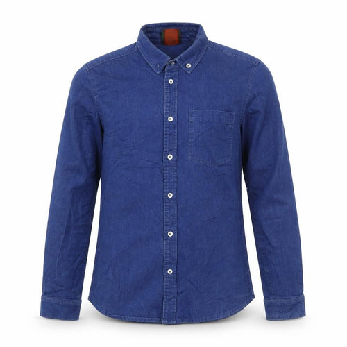 1811 Mens Blue Cotton Button-Up Size S Collared Button