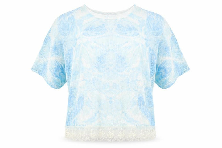 Casamia Womens Blue Polyester Basic T-Shirt Size S Crew Neck