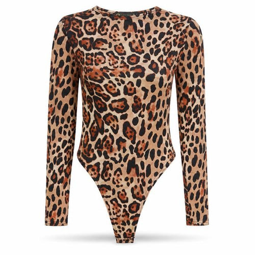 I SAW IT FIRST Womens Brown Animal Print Polyester Bodysuit One-Piece Size 6 Snap