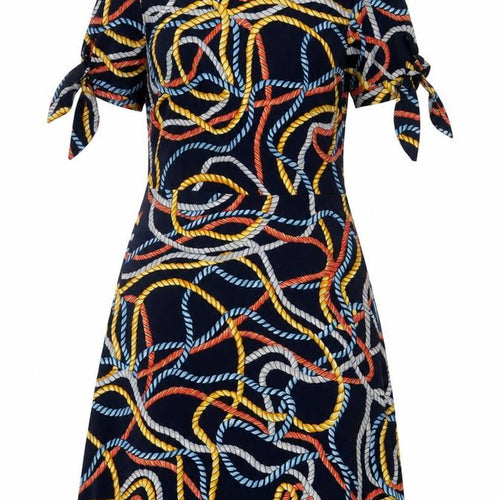 Mango Womens Multicoloured Geometric Polyester A-Line Size S Crew Neck Button