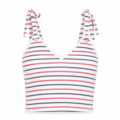 Zara Womens White Striped Cotton Cropped Tank Size M V-Neck