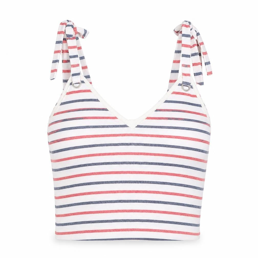 Zara Womens White Striped Cotton Cropped Tank Size M V-Neck
