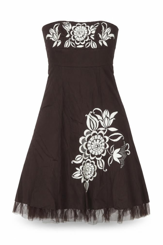 RJR.John Rocha Womens Brown Floral Cotton A-Line Size 10 Sweetheart Zip - Attachable Straps