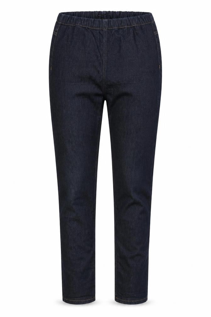 Front view of H&M women’s blue cotton jegging trousers, size M, 32-inch leg regular