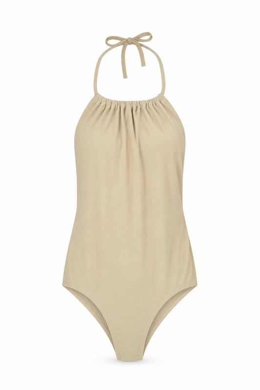 Front view of PRETTYLITTLETHING women’s brown polyester bodysuit one-piece, size UK 6, pullover