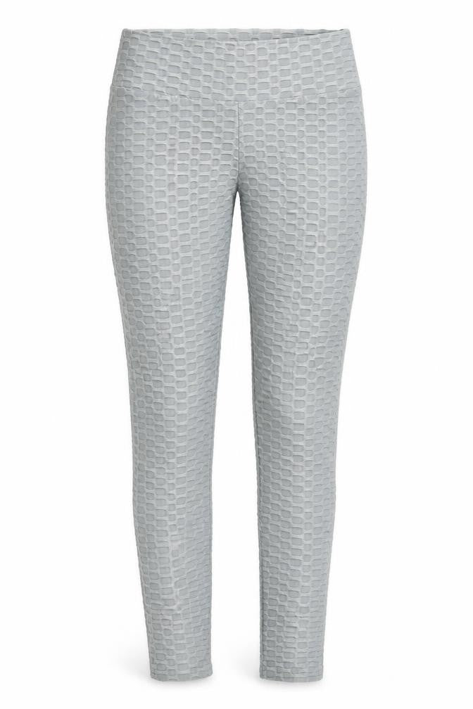 Front view of Preworn women’s grey polyamide compression leggings, size S, 25-inch leg regular pullover