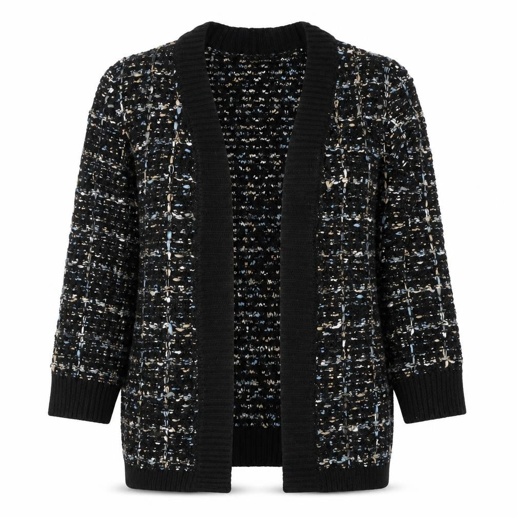 Front view of Blu Pepper women’s multicoloured v-neck acrylic cardigan jumper, size M